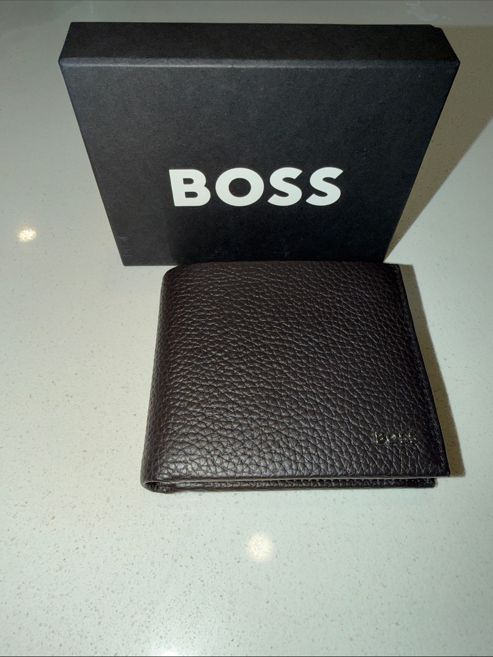 BOSS Men's Dark Brown Pebbled Leather Wallet